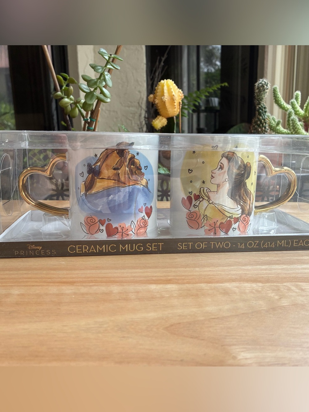 Disney Beauty & The Beast Gold Heart Handle Ceramic Mug Set - 14 oz